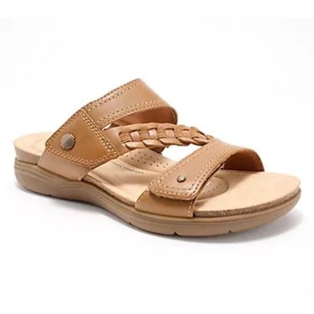 Clarks Collection April Raelyn Tan Leather Slide Sandals Womens NEW 10 M